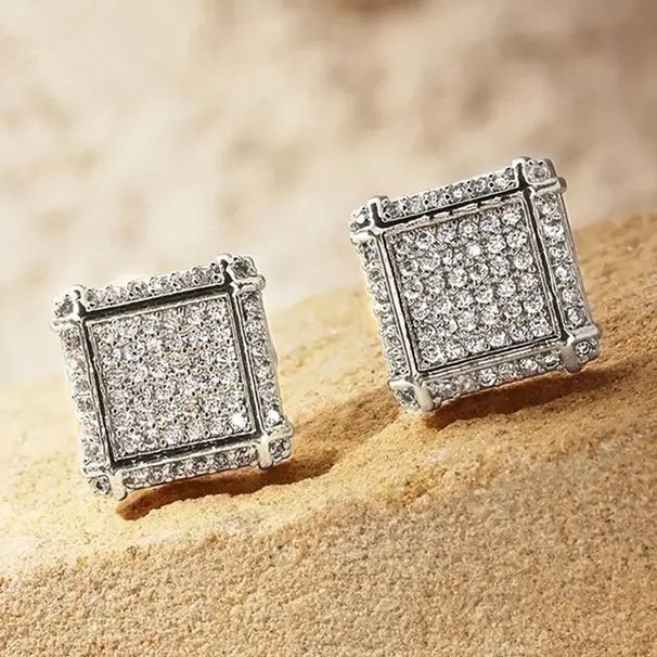 Cao Shi Square Hip Hop Full of Zircon Micro Inlaid for Men's Fashion Hiphop Earrings_ipsvogv.com