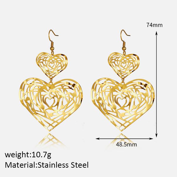Women’s Jewelry Set Fashion Hollow Heart Tassel Earrings Personality Versatile Gold Plated Stainless Steel Earrings Light Luxury High End_ipsvogv.com