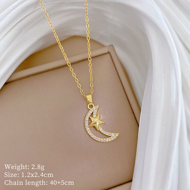 Star 【 】 Moon Light Luxury Charm Gorgeous Full Diamond Necklace Women's Versatile Clavicle Titanium Steel Chain 【 】_ipsvogv.com