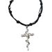Dark Gothic Style Silver Winding Cross Pendant Necklace With Niche Design, Black Braided Leather Rope Collarbone Chain_ipsvogv.com