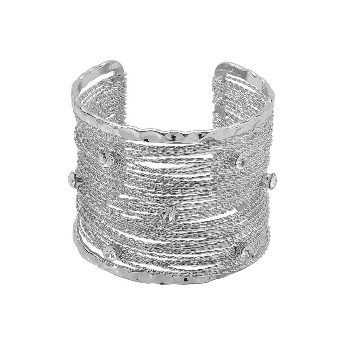 B2580 Premium Sweet Cool Punk Style Wide Edition Metal Brushed Line Open Bracelet for Women_ipsvogv.com