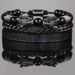 Copper Micro Inlaid Zircon Double Leopard Head Black Agate Braided Bracelet Men's Stainless Steel Roman Bracelet Stacking Bracelet Combination_ipsvogv.com