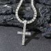 Hip-hop diamond-encrusted cross pendant necklace Cuban chain necklace full of diamond single-row Diamond Tennis chain trendy jew_ipsvogv.com