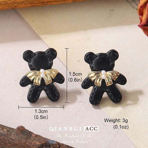 Ins Style New Bear Butterfly Earrings Light Luxury Advanced Black Sweet Gentle Temperament Earrings Inlaid Pearl Earrings_ipsvogv.com