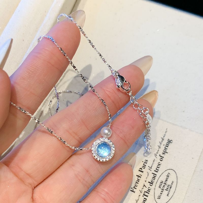silver S ! Pure Zircon Sea Treasure Blue Pearl Necklace With Feminine Temperament, Niche Design, High-end Feeling, Super_ipsvogv.com