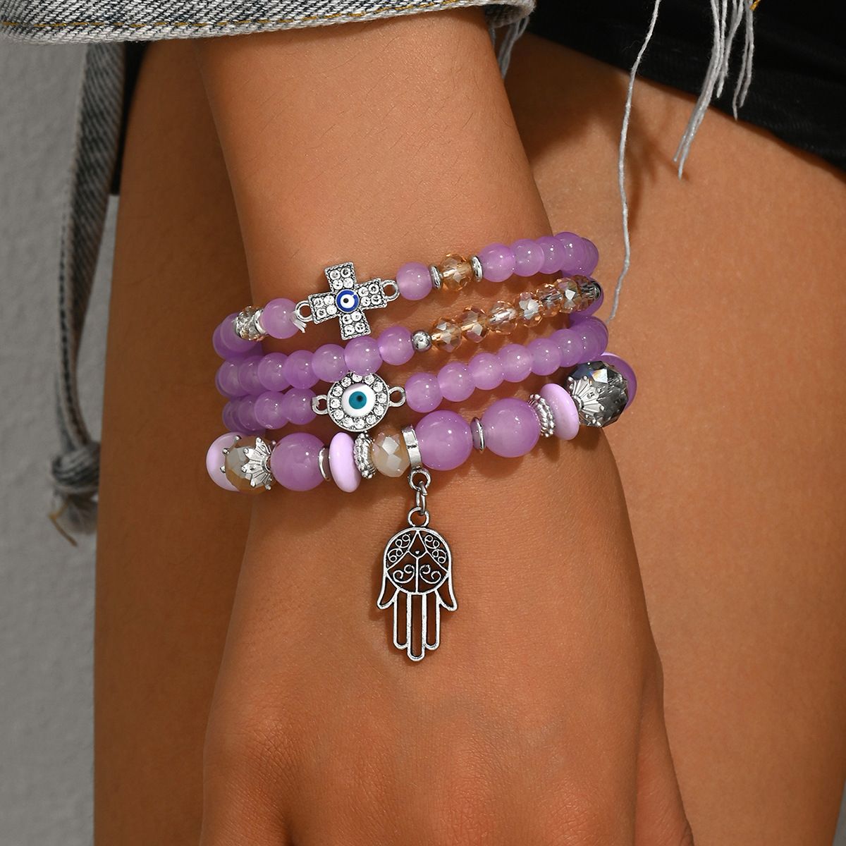 Fashion OL Cross Devil's Eye Palm Set Versatile Glass Bead Design Bracelet Jewelry_ipsvogv.com