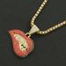 Trendy people's personalized pink lip diamond tooth pendant necklace Men's domineering, cool and exaggerated Cuban chain accessories_ipsvogv.com