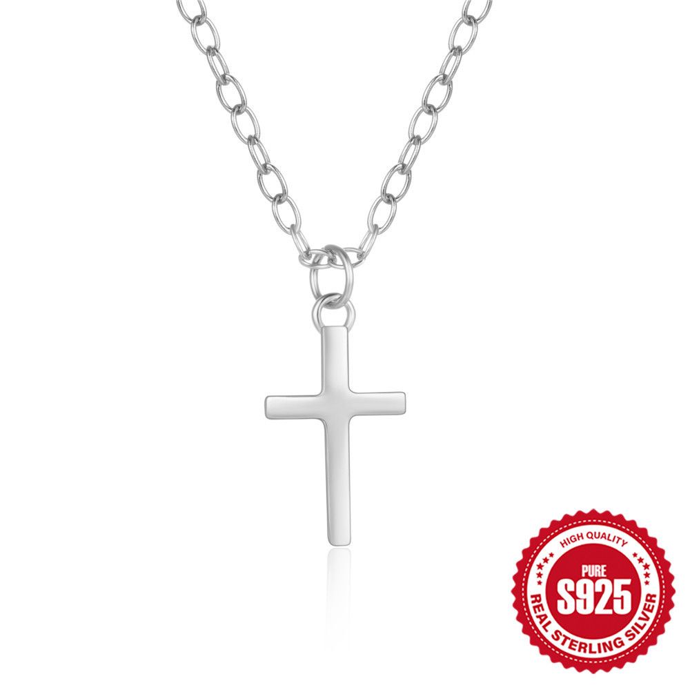 Women's Jewelry 925 Sterling Silver Smooth Cross Clavicle Necklace Fashion Minimalist Ins Style Wear Clavicle Chain_ipsvogv.com