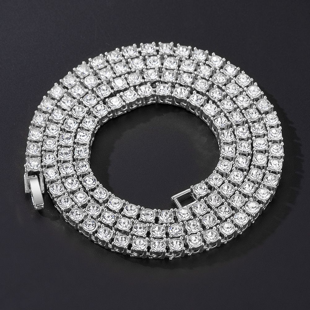 Hip hop tennis men's alloy rhinestone Cuban jewelry simple single row collarbone chain ins style necklace women_ipsvogv.com