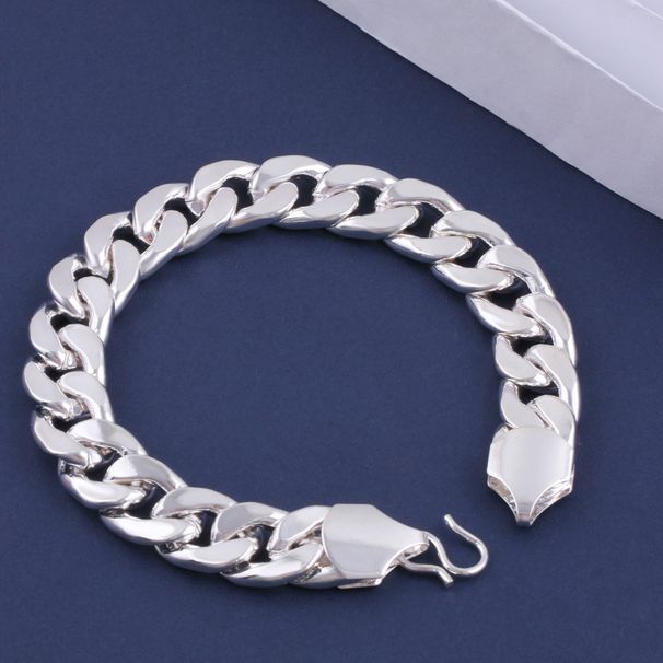 Flat NK For Men 13mm Plated Single Clasp Men's Silver Bracelet Cuban Chain_ipsvogv.com