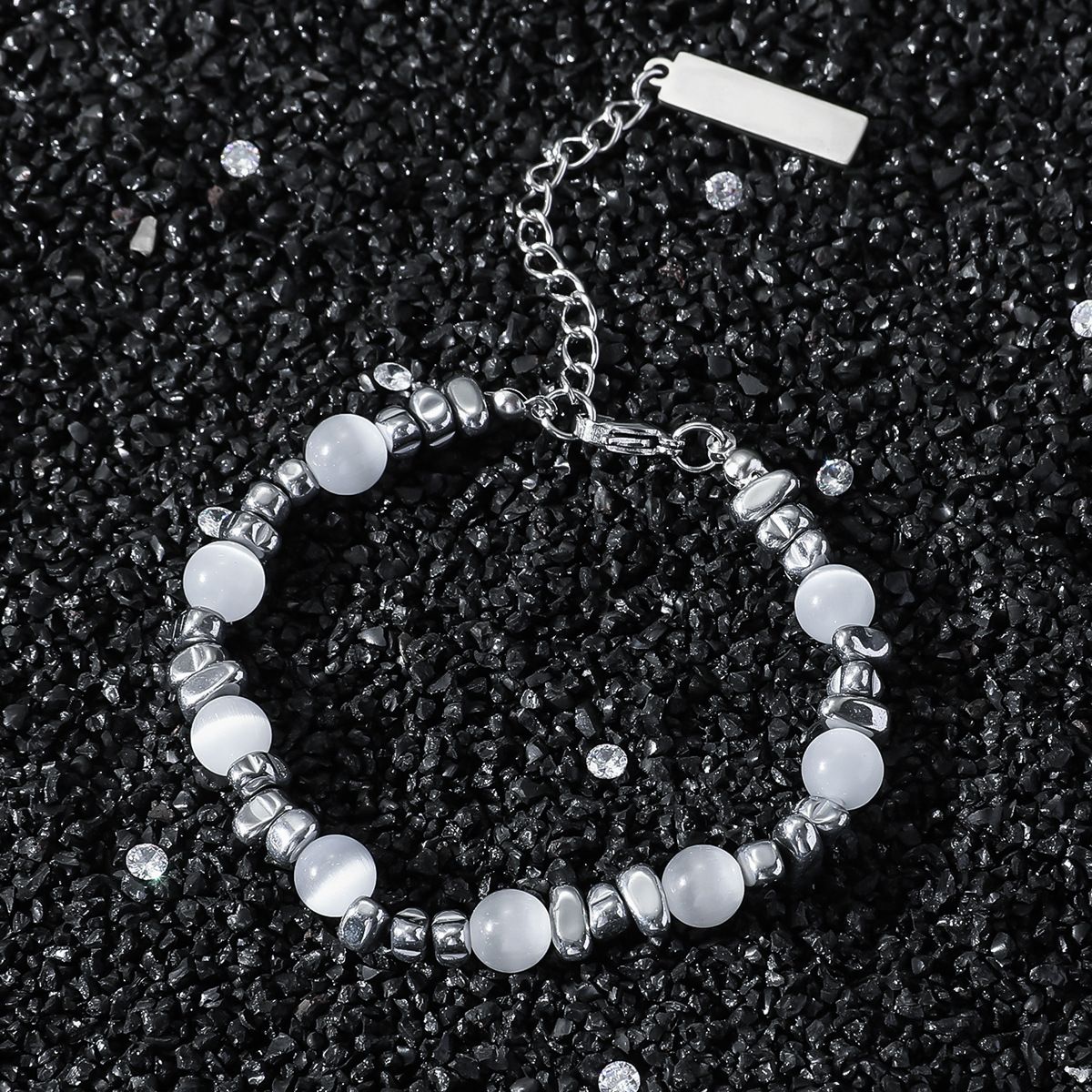 Hip hop cat's eye stone gravel patchwork bracelet, niche, light luxury, cold style, bead splicing, INS style bracelet_ipsvogv.com