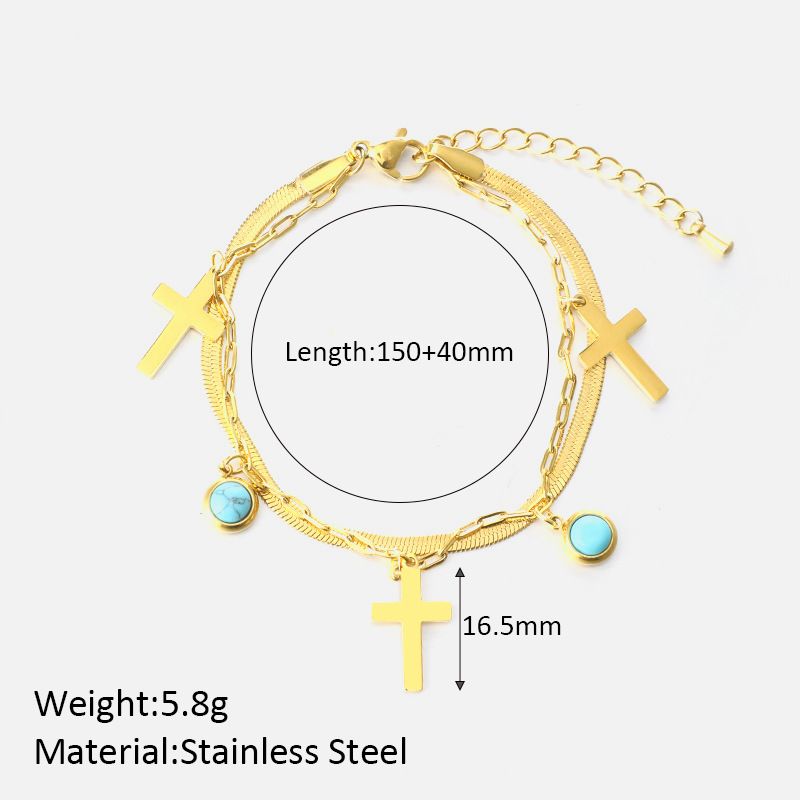Women’s Jewelry Set Fashion New Product Double Layer Bracelet Simple Niche Design Turquoise Pendant Stainless Steel Gold Plated Bracelet_ipsvogv.com