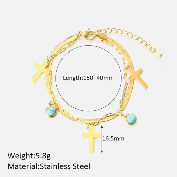 Women’s Jewelry Set Fashion New Product Double Layer Bracelet Simple Niche Design Turquoise Pendant Stainless Steel Gold Plated Bracelet_ipsvogv.com