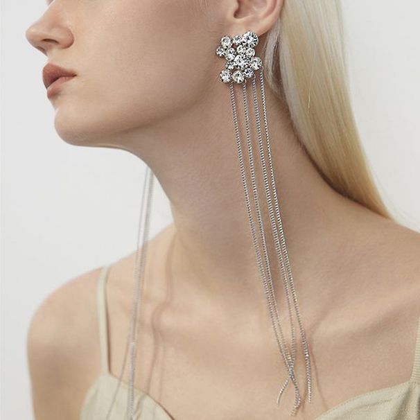 New Round Diamond Irregular Stud Earrings Temperament High Sense Long Fringed Earrings Earrings Women's Earrings_ipsvogv.com