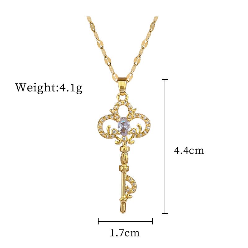 【 Titanium Steel 】 Ancient Style Key, Light Luxury Temperament, Gorgeous Full Diamond Lucky Necklace, Women's Versatile_ipsvogv.com