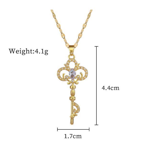 【 Titanium Steel 】 Ancient Style Key, Light Luxury Temperament, Gorgeous Full Diamond Lucky Necklace, Women's Versatile_ipsvogv.com