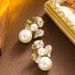 Real Gold Electroplated Fashionable Diamond Inlaid Zircon Pearl Flower Earrings, Women's High-end Feeling, Light Luxury,_ipsvogv.com