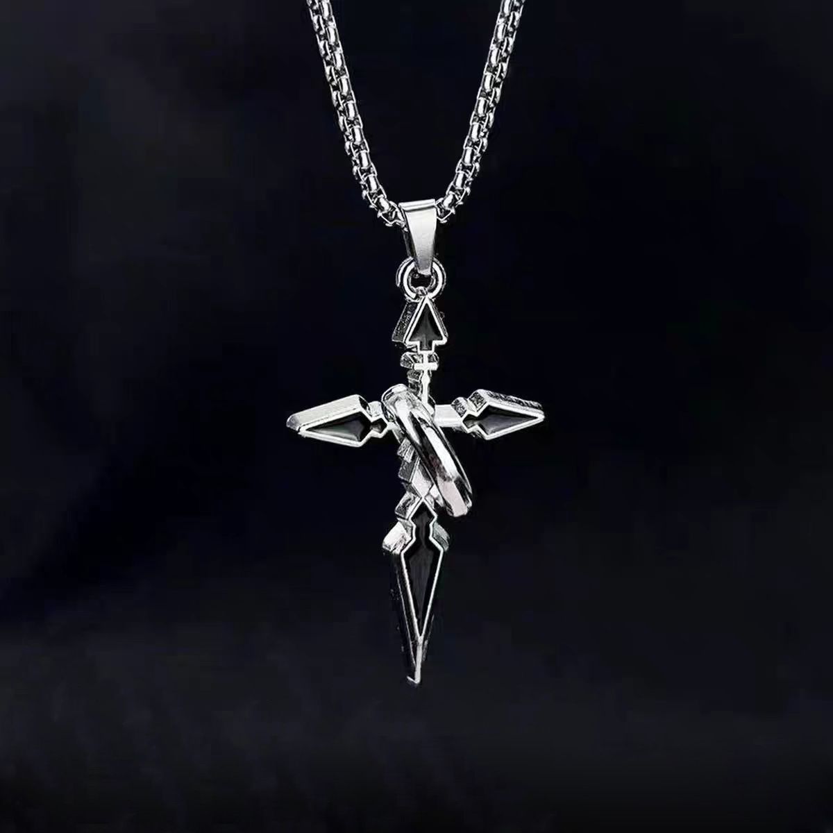 Cross Necklace With Ring, Titanium Steel, No Fading, Simple, Trendy, Hip Hop, Versatile, Autumn And Winter, Long Sweater Chain_ipsvogv.com