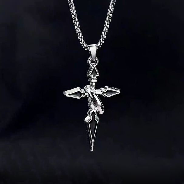 Cross Necklace With Ring, Titanium Steel, No Fading, Simple, Trendy, Hip Hop, Versatile, Autumn And Winter, Long Sweater Chain_ipsvogv.com