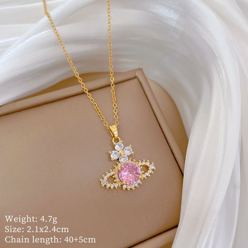 】 Flower 【 Planet Light Luxury Charm Gorgeous Full Diamond Necklace Women's Versatile Clavicle Titanium Steel Chain 【 】_ipsvogv.com