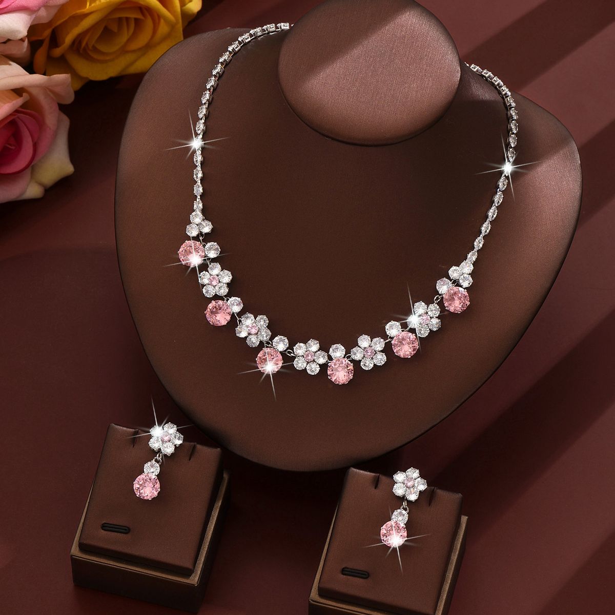 Jewelry & Accessories Fashion Round Crystal Necklace Earrings Zircon Rhinestone Bridal Accessories Ruby_ipsvogv.com