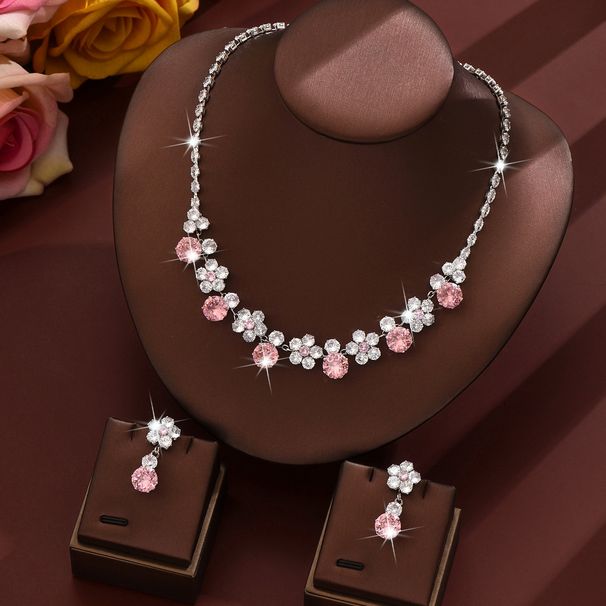 Jewelry & Accessories Fashion Round Crystal Necklace Earrings Zircon Rhinestone Bridal Accessories Ruby_ipsvogv.com