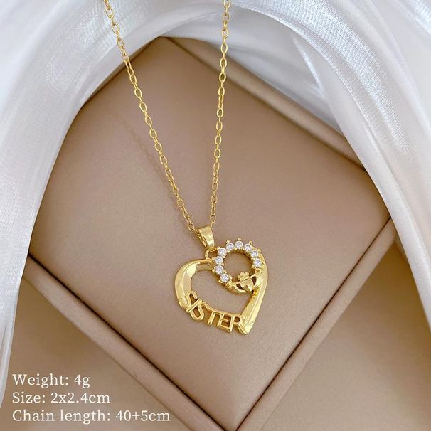 Shiny Zircon Heart Love Pendant Necklace Stainless Steel Fashion Geometric Choker Jewelry Gifts For Women_ipsvogv.com