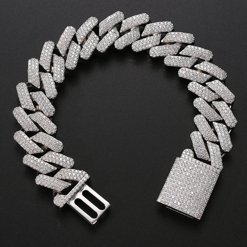 Jewelry 20mm Cuban Chain Genuine Gold Plated Zircon Hiphop Men's Diamond Set Bracelet_ipsvogv.com
