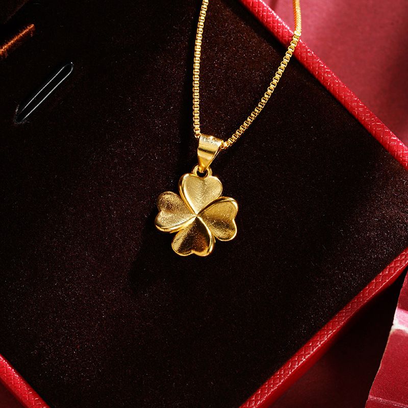 Sand Gold Four Leaf Flower Personality Lucky Grass Pendant For Women, Fashionable Niche Temperament High-end Necklace_ipsvogv.com