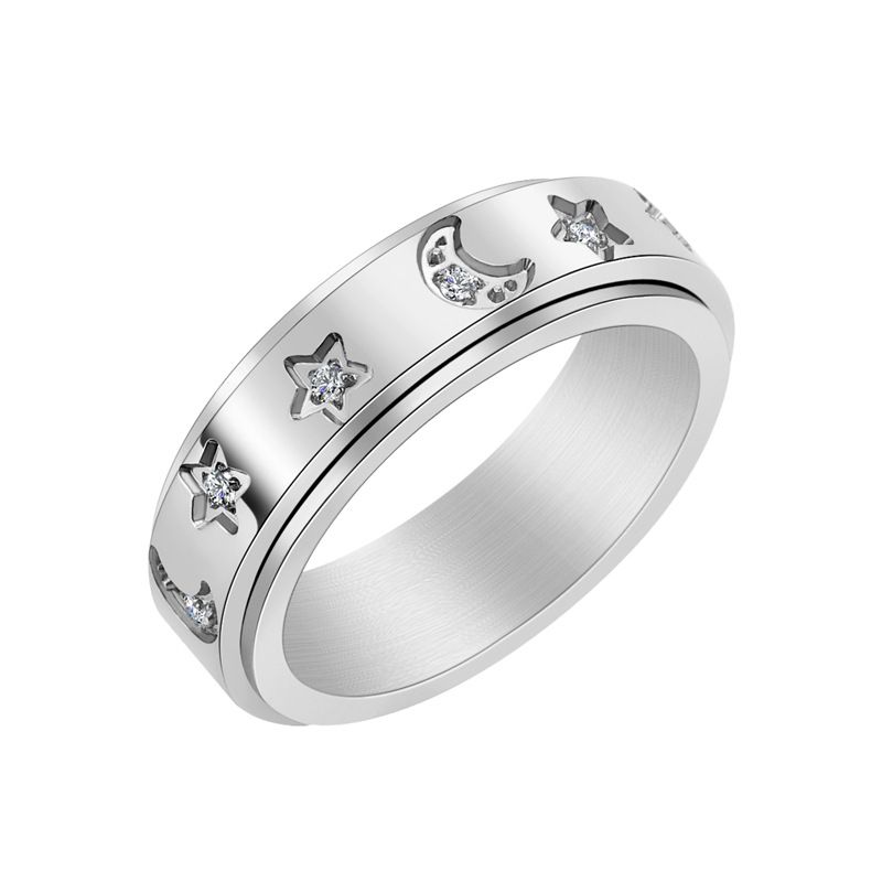 Women's Jewelry Rotating Star Moon Titanium Steel Ring Ladies Temperament Diamond Rose Gold Jewelry_ipsvogv.com