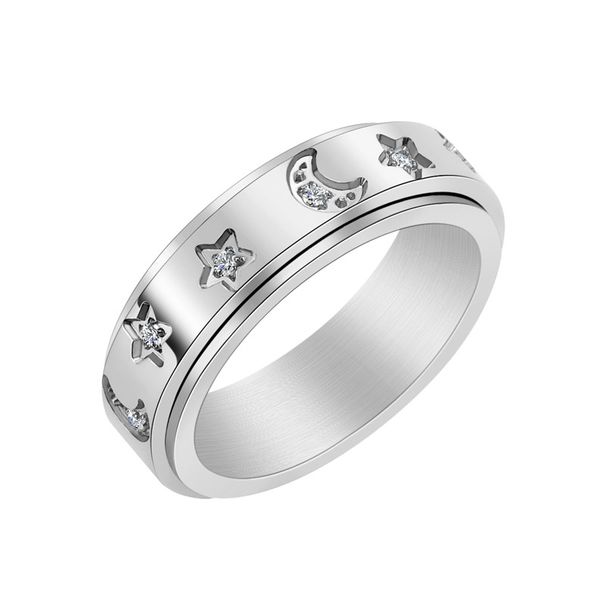 Women's Jewelry Rotating Star Moon Titanium Steel Ring Ladies Temperament Diamond Rose Gold Jewelry_ipsvogv.com
