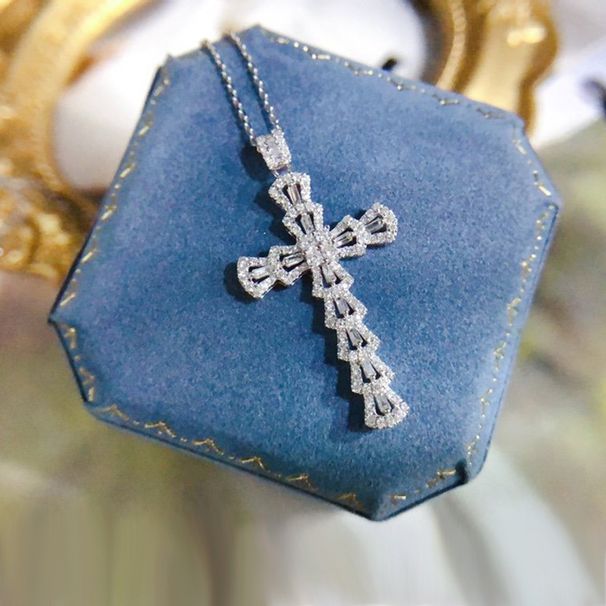 Hip Hop Style Mosang Ladder Cubic Zirconia Pendant Full Of Diamonds, Cross Necklace, Collarbone Chain, Female_ipsvogv.com