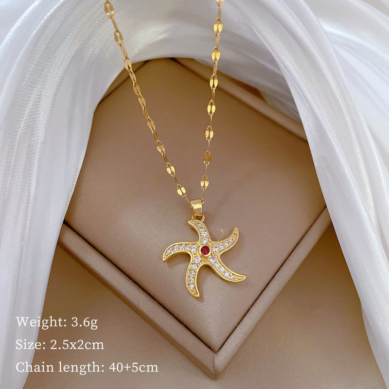 【 】 Rotating Sea Star Light Luxury Charm Gorgeous Full Diamond Necklace Women's Versatile Clavicle Titanium Steel Chain_ipsvogv.com
