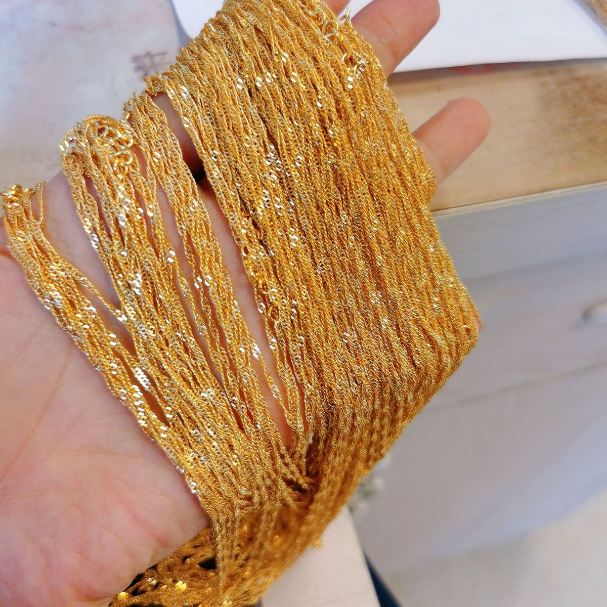 Vietnamese Sand Gold Women's Necklace Water Wave Chain Chopin Chain Brass Vacuum Electroplating Simulated Gold Chain Gold Shop Same Style_ipsvogv.com