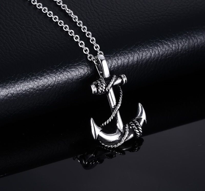 Titanium Steel Anchor Pendant Necklace Trend Men's Personality Cross Headpiece Jewelry Gifts to Boyfriend_ipsvogv.com