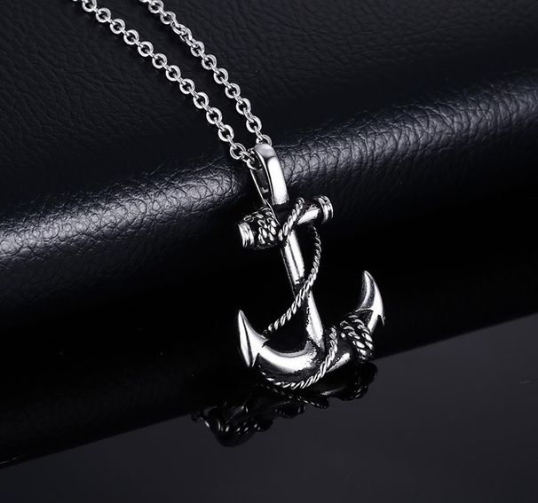 Titanium Steel Anchor Pendant Necklace Trend Men's Personality Cross Headpiece Jewelry Gifts to Boyfriend_ipsvogv.com