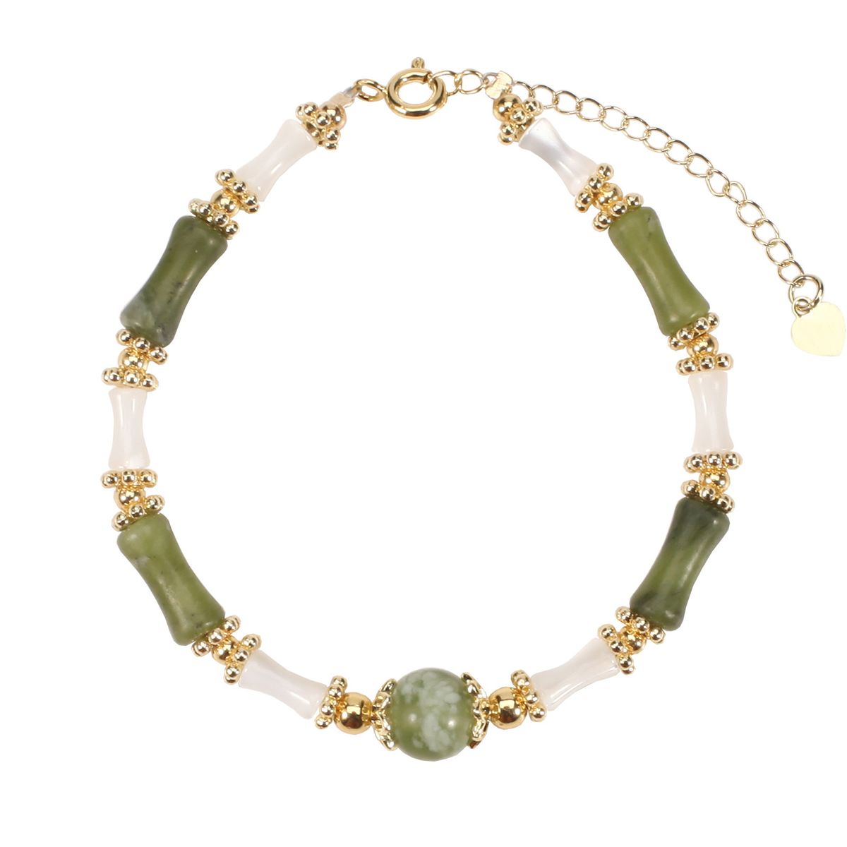 Bamboo Peridot Shell Round Beads Natural Stone Bracelet Necklace Set Female Adjustable_ipsvogv.com