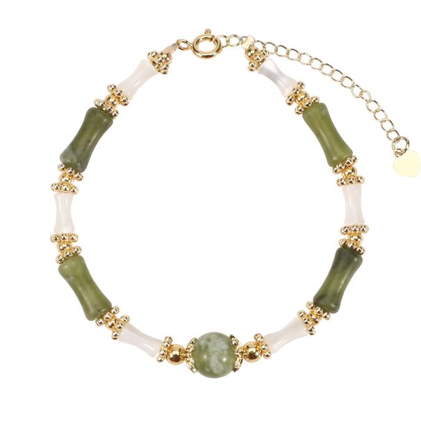 Bamboo Peridot Shell Round Beads Natural Stone Bracelet Necklace Set Female Adjustable_ipsvogv.com