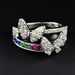Korean Fashion Simple Butterfly Double Row Micro Set Women's Ring with Seven Color Rainbow Zircon Ring Sheinr7413_ipsvogv.com