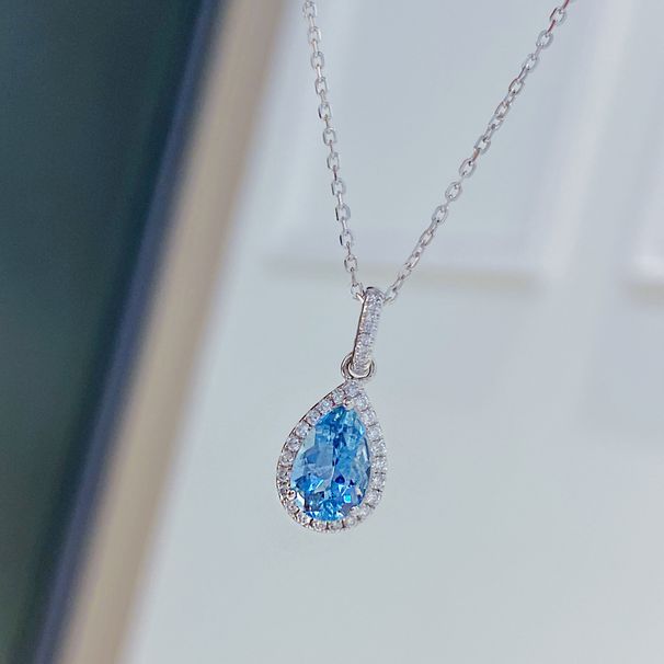Red Deer Full Body S Pure Silver Sea Blue Treasure Pendant Water Drop Necklace Light Luxury Daily Versatile Clavicle_ipsvogv.com