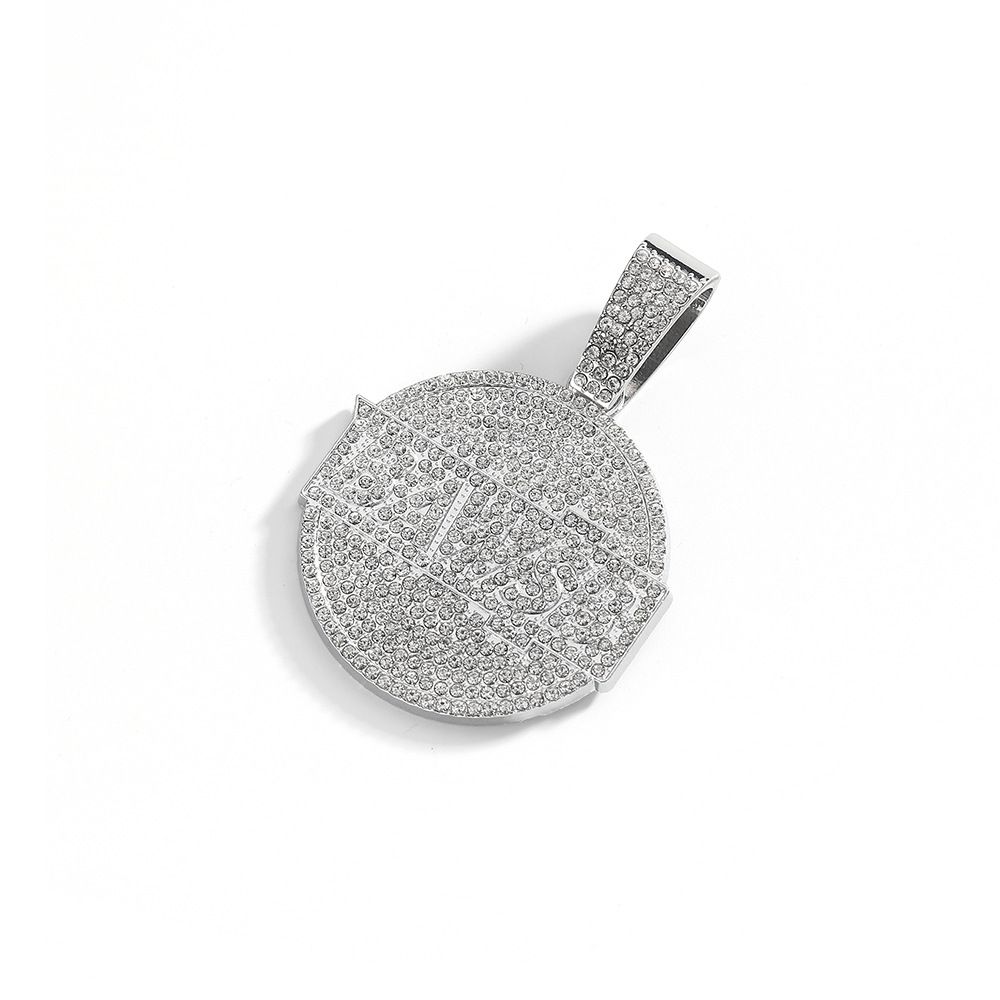 Hip Hop New Round Shield BANSB Alloy Full Diamond Pendant, Personalized And Versatile Street Men's Necklace_ipsvogv.com