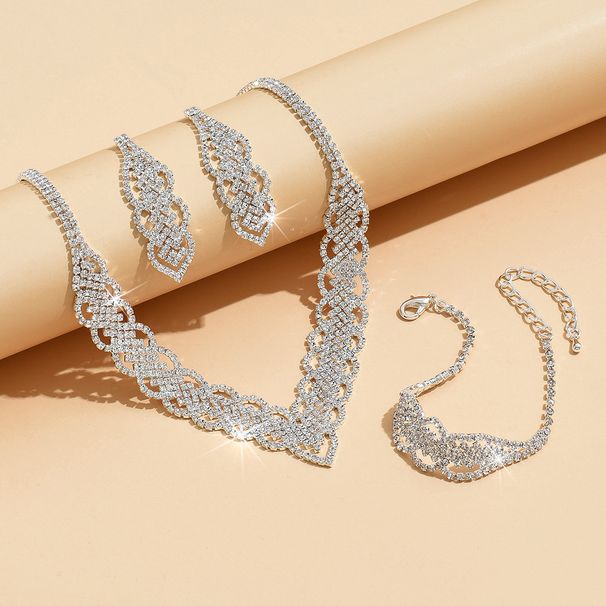 Women’s Jewelry Set Fashion Rhinestone Necklace Earrings Bracelet Three Piece Set Bridal Wedding Evening Party Accessories Necklace_ipsvogv.com