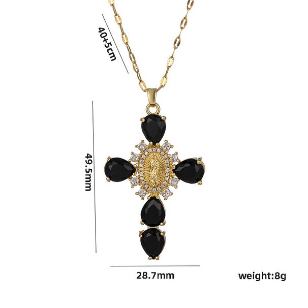 Micro inlaid zircon cross necklace pendant creative personality Virgin Cross necklace female clavicle chain_ipsvogv.com