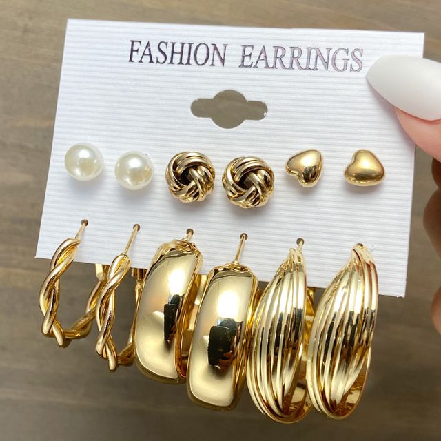 Personalized Punk Earrings Creative Metal Elements Geometric Gold Earrings Set 6 Piece Set_ipsvogv.com