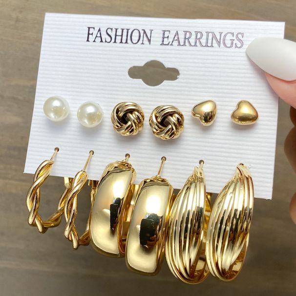 Personalized Punk Earrings Creative Metal Elements Geometric Gold Earrings Set 6 Piece Set_ipsvogv.com