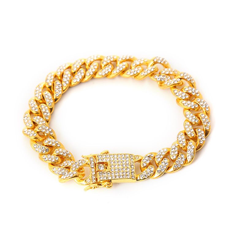Jewelry Fashion Inlaid Diamond Full Rhinestone Cuban Chain Hip Hop Men's Bracelet_ipsvogv.com
