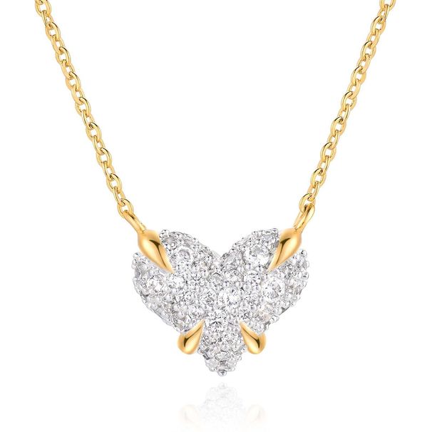 Ins Full Inlaid Zircon Heart Necklace Female French Light Luxury Creative Design Sweet Temperament Necklace_ipsvogv.com