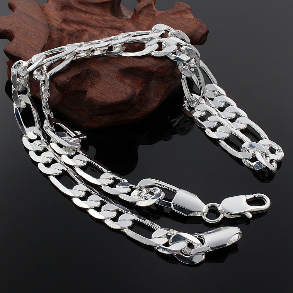 Jinshihu Jewelry Electroplated Silver Fashion Jewelry Men's 8MM Flat 3:1 Necklace N018_ipsvogv.com