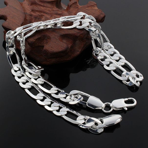 Jinshihu Jewelry Electroplated Silver Fashion Jewelry Men's 8MM Flat 3:1 Necklace N018_ipsvogv.com