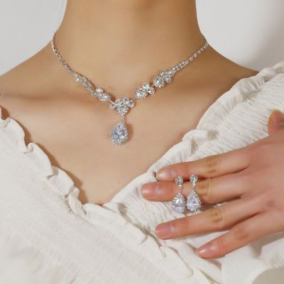 niche, High-end, Necklace, Light Luxury Zircon Earrings, Bridal Set, Two-piece Wedding Dress, Dress Accessories, ! ,_ipsvogv.com